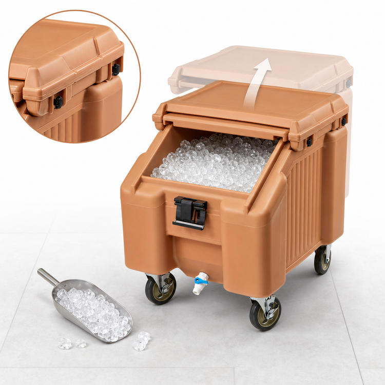 Product image #4 for Cambro SlidingLid™ Slant Top Mobile Ice Caddy, 100 lb. Capacity, Coffee Beige