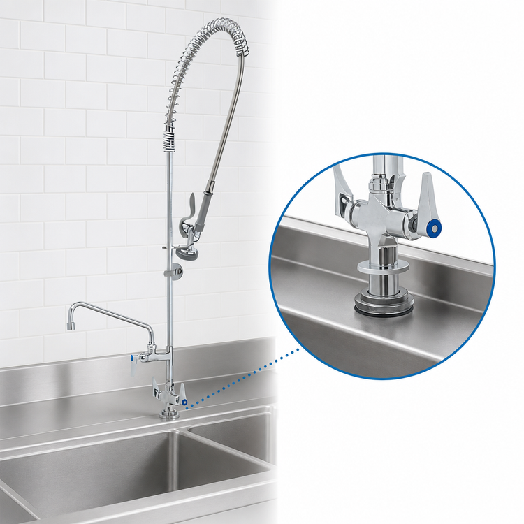 Product image #3 for EasyInstall Single Hole Deck-Mount Pre-Rinse Unit with 12-Inch Swing Add-On Faucet and 44-Inch Hose