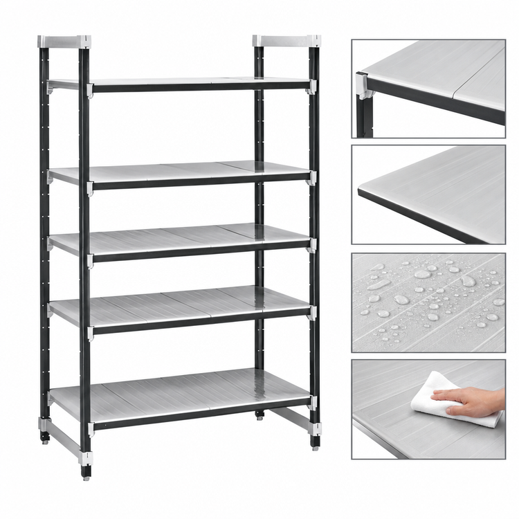 Product image #3 for Cambro Camshelving Elements XTRA 5-Tier Solid Stationary Starter Shelving Unit, 18 x 72 x 84 Inches, Speckled Gray