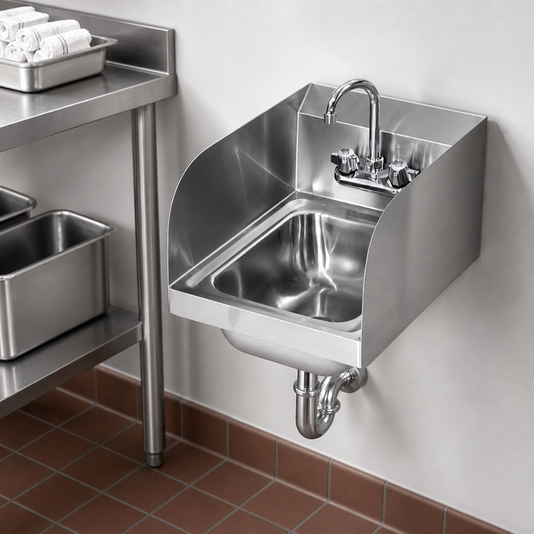 Product image #3 for Space Saver Wall-Mounted Stainless Steel Hand Sink with Gooseneck Faucet and Basket Drain, 11 x 13 Inch