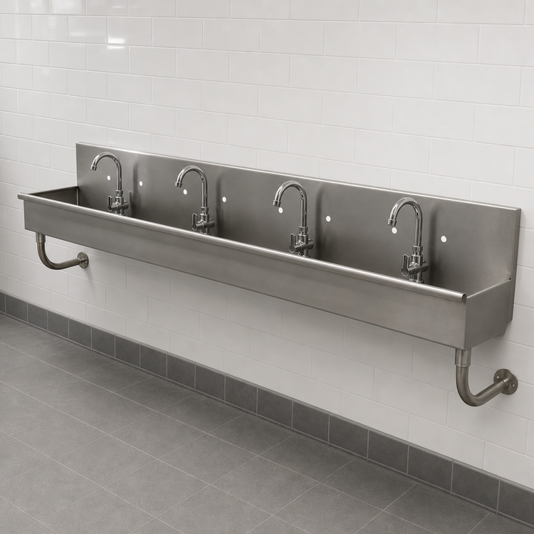 Product image #3 for Advance Tabco 4-Station Wall Mounted Multiwash Hand Sink, 96 Inch Wide, 16 Gauge 304 Stainless Steel