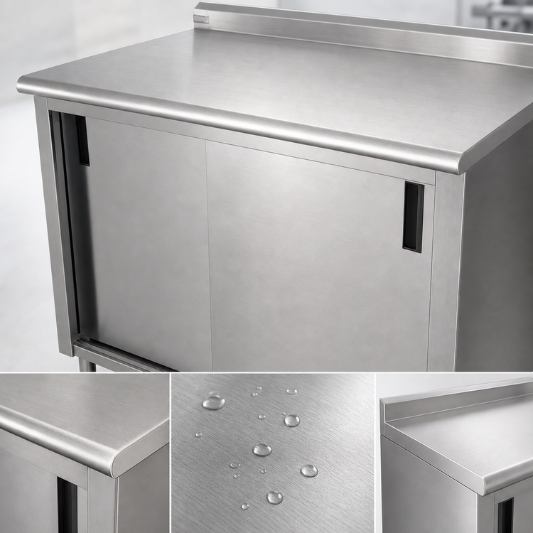 Product image #3 for Advance Tabco Enclosed Work Table with Sliding Doors, 96 x 30 Inches, 14 Gauge 304 Stainless Steel Top