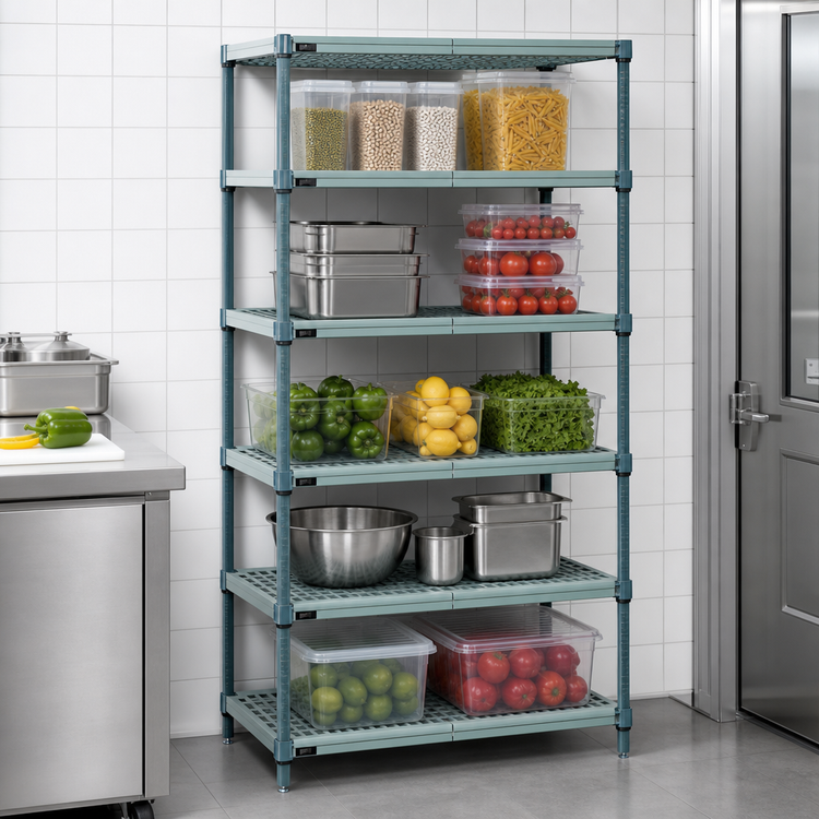 Product image #3 for Quantum Stationary Wire Plastic Mat Shelving Unit, 5-Tier, 36 x 18 x 63 Inches, Green Epoxy Coated