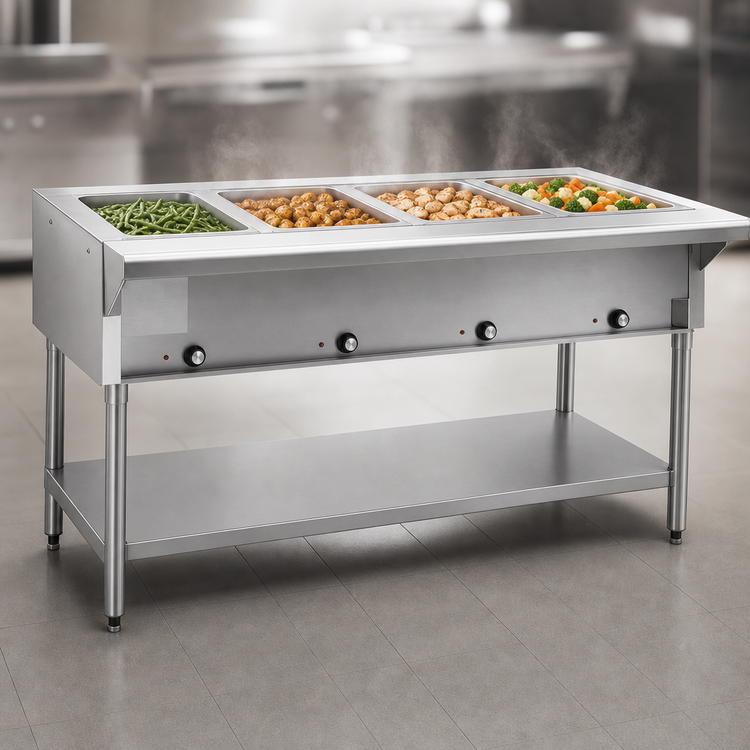 Product image #3 for Eagle Group 63-1/2-Inch Natural Gas Hot Food Table with 4 Dry Wells, Open Base and Undershelf