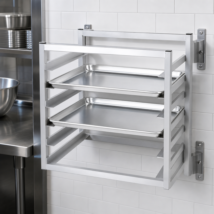 Product image #3 for Channel Wall-Mounted Side-Load Aluminum Sheet Pan Rack for 10 Half-Size Pans