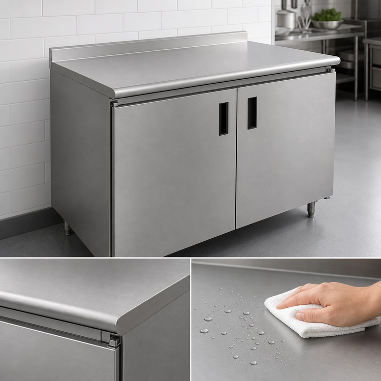 Product image #3 for Advance Tabco 60" x 30" Enclosed Stainless Steel Work Table with Cabinet Base and Hinged Doors