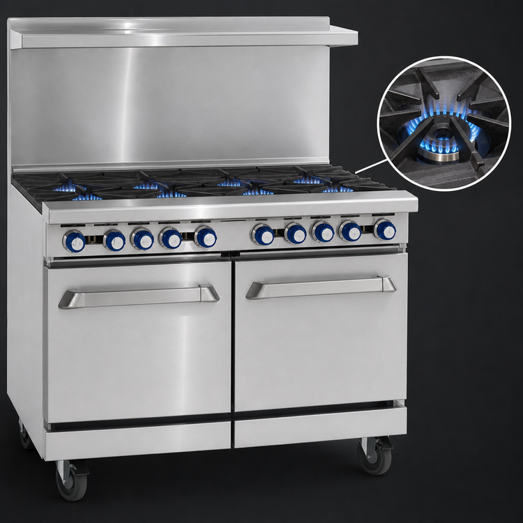 Product image #3 for Imperial Pro Series 48-Inch Gas Restaurant Range with 6 Open Burners, 12-Inch Griddle, and 2 Space Saver Ovens