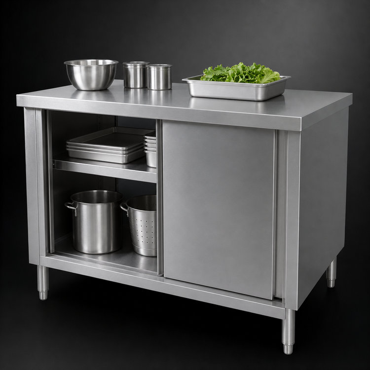 Product image #3 for 72" x 30" Stainless Steel Enclosed Work Table with Sliding Doors and Shelf