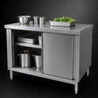 Thumbnail image #3 for Klinger's Trading CB3072-W/SHELF 72" x 30" x 36" Stainless Steel Enclosed Work Table with Sliding Doors and Middle Shelf