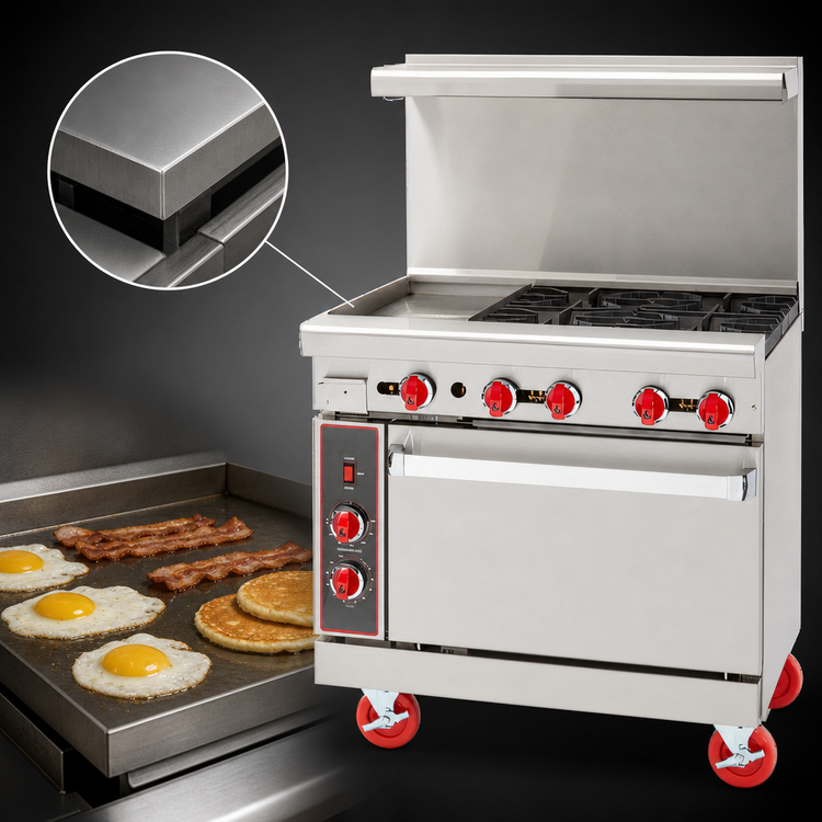 Product image #3 for American Range 36-Inch Gas Restaurant Range with 12-Inch Griddle, 4 Open Burners, and Convection Oven
