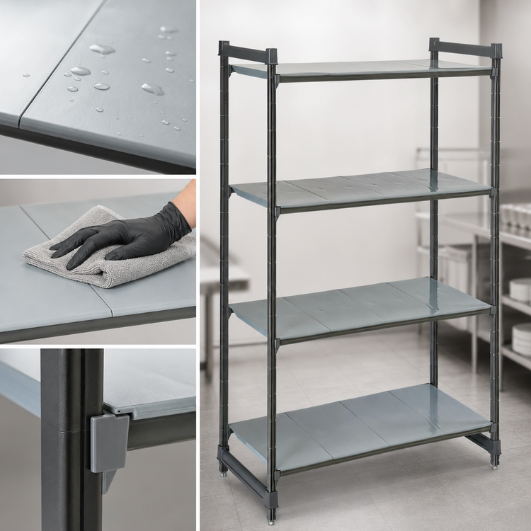 Product image #3 for Cambro Camshelving Basics Plus 4-Tier Stationary Solid Shelving Starter Unit, 24"W x 42"L x 72"H, Brushed Graphite