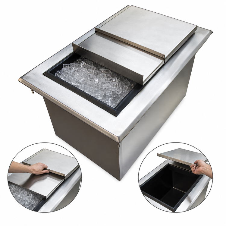 Product image #3 for BK Resources 36-Inch x 20-Inch Drop-In Ice Bin with Sliding Cover, Without Cold Plate