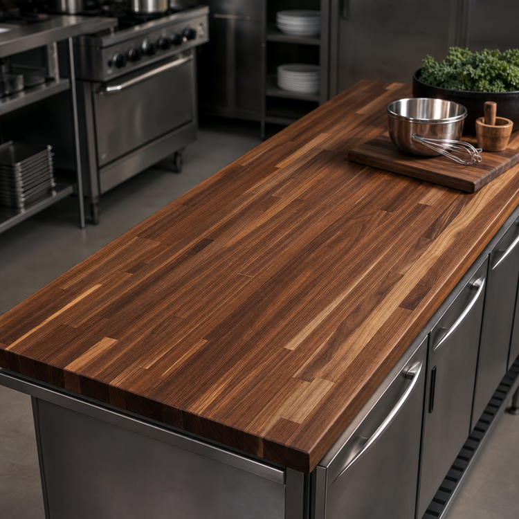 Product image #3 for John Boos Boos Block American Black Walnut Blended Edge Grain Kitchen Countertop, 120" x 42" x 1-1/2", Varnique Finish