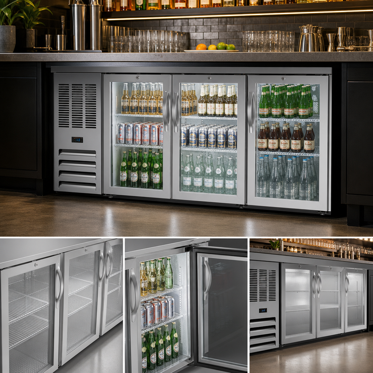 Product image #3 for Beverage-Air BB78HC-G-S 78-Inch Three-Section Glass Door Self-Contained Back Bar Refrigerator