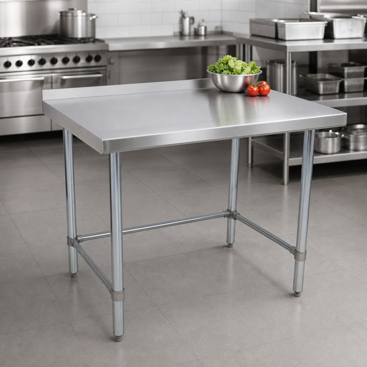 Product image #3 for 60-Inch x 24-Inch 18/430 Stainless Steel Open Base Riser Top Work Table