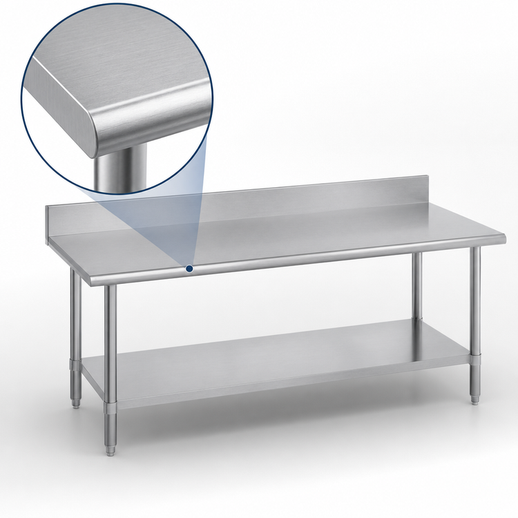 Product image #3 for Duke Deluxe 60 Inch x 30 Inch 16 Gauge 300 Series Stainless Steel Work Table with 5 Inch Riser and Stainless Undershelf