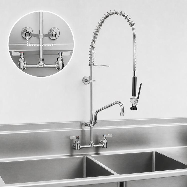 Product image #3 for Fisher 8-Inch Center Backsplash-Mount Spring Style Pre-Rinse Unit with Add-On Faucet and 10-Inch Swing Spout