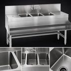 Thumbnail image #3 for Eagle Group Spec-Bar B8-3-LR-19 96-Inch 3-Compartment Underbar Sink with Left and Right Drainboards, 304 Stainless Steel