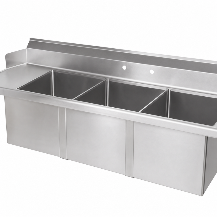 Product image #3 for Advance Tabco 95-Inch Right-Hand 3-Compartment Sink Dishtable with 35-Inch Drainboard