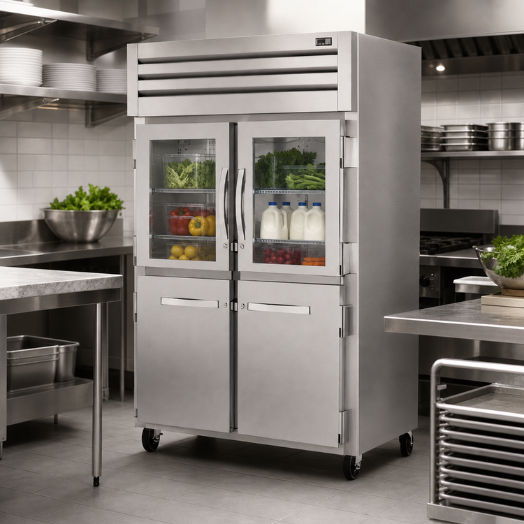Product image #3 for True SPEC SERIES Two-Section Reach-In Refrigerator with 2 Glass Half Doors and 2 Stainless Steel Half Doors