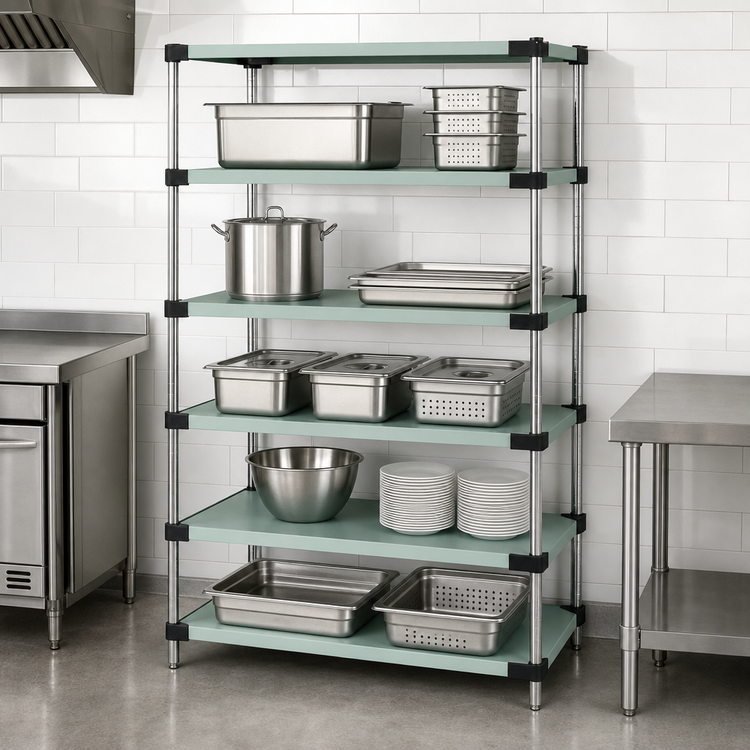Product image #3 for Quantum 60W x 21D x 63H Stationary Solid Shelving Starter Kit, 304 Stainless Steel