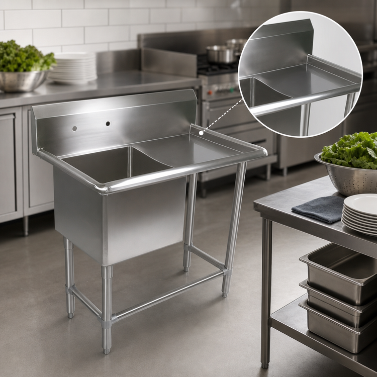 Product image #3 for John Boos Pro-Bowl 1-Compartment Commercial Sink with Right Drainboard, 18 x 24 x 14-Inch Bowl, 10-Inch Backsplash