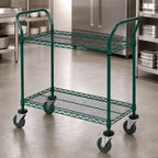 Thumbnail image #3 for Quantum WRC-2442P-2 2-Shelf Wire Utility Bus Cart, 42 x 24 x 37-1/2 Inches, 1,200 lb. Capacity, Green Epoxy Finish