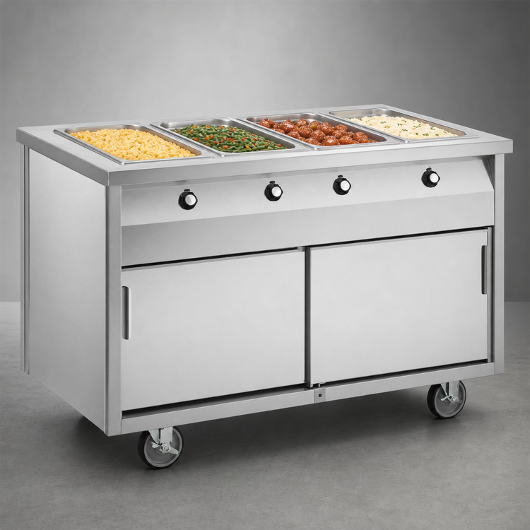 Product image #3 for Randell Mobile Electric Hot Food Table with 4 Sealed Wells, Open Cabinet Base, 60 x 30 Inches