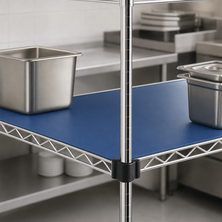Product image #3 for QuadPlus 36 x 24 Inch Solid Blue Polymer Shelf Mat with Chrome Quad-Adjust Frame