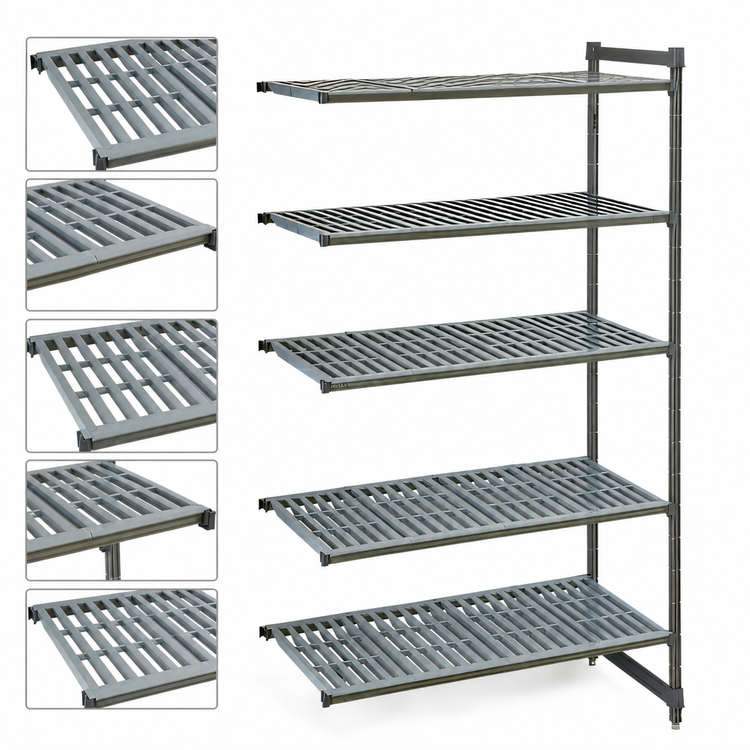 Product image #3 for Cambro Camshelving Basics Plus 5-Tier Vented Add-On Polymer Shelving Unit, 24" x 60" x 64", Brushed Graphite