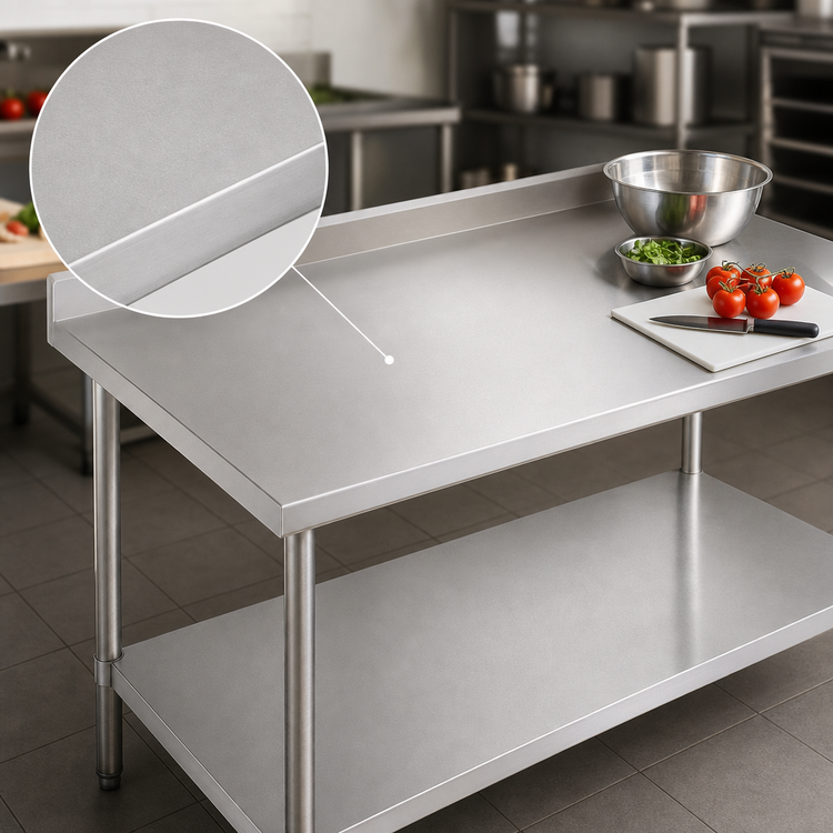 Product image #3 for John Boos Stallion Economy Stainless Steel Work Table, 84-Inch x 30-Inch, 5-Inch Backsplash, Adjustable Undershelf