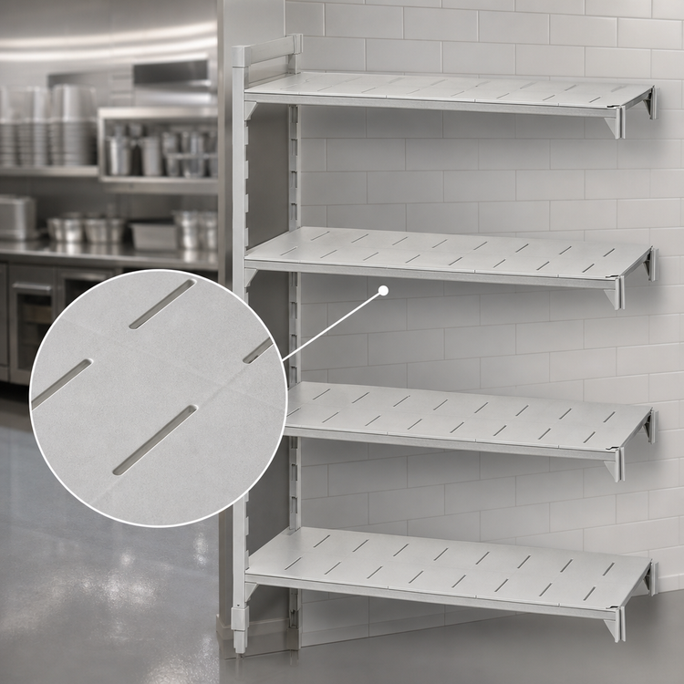 Product image #4 for Cambro Camshelving Premium 4-Tier Vented Polymer Shelving Add-On Unit, 18 x 24 x 64 Inches, Speckled Gray