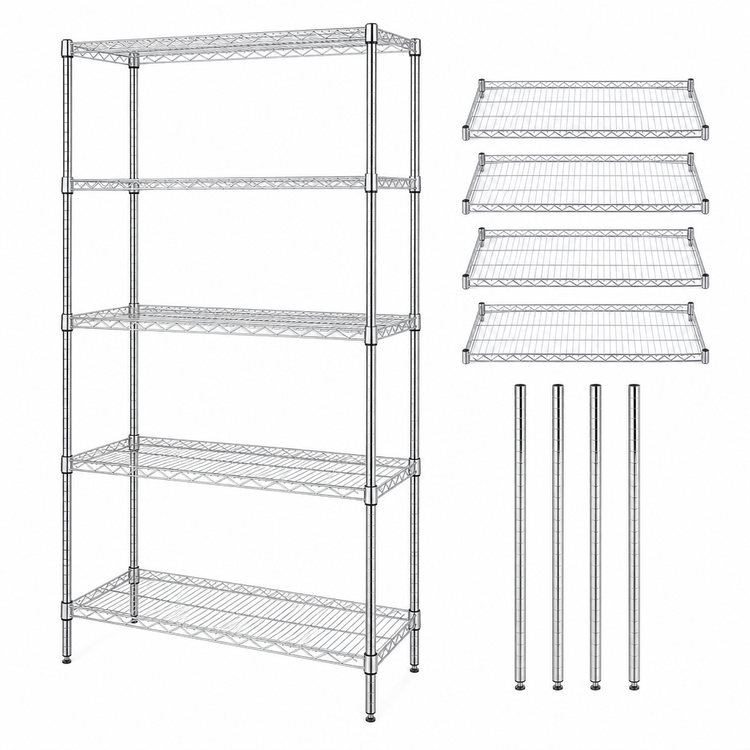 Product image #3 for Quantum 24"W x 21"D x 54"H Chrome-Plated Wire Shelving Starter Kit with 5 Shelves
