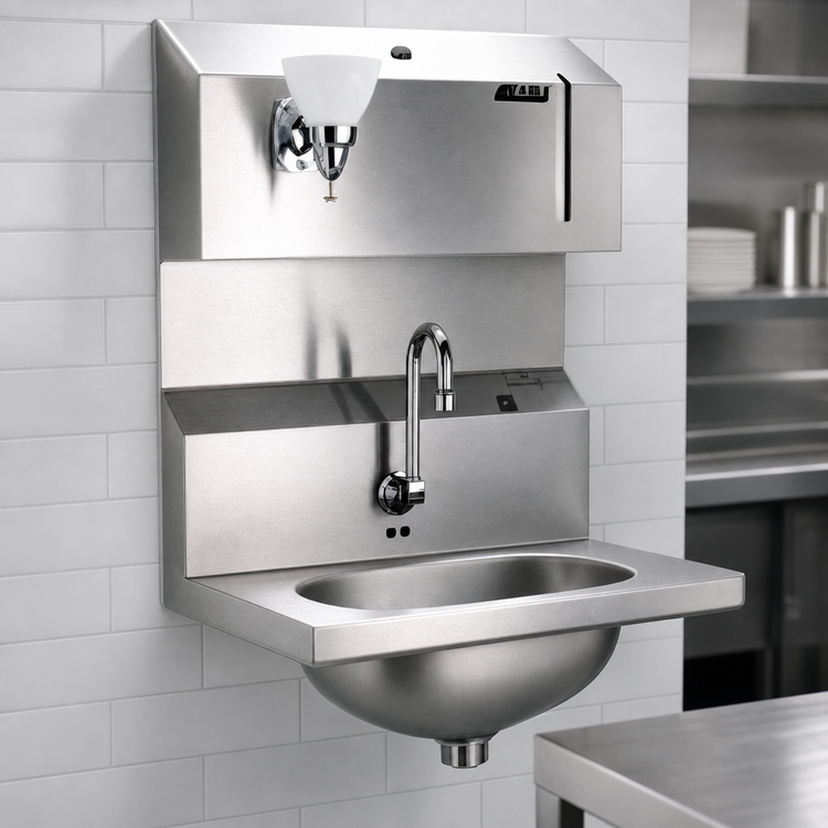 Product image #3 for Eagle Group Wall-Mount Hand Sink with Electronic Eye Gooseneck Spout, Soap & Towel Dispensers, 304 Stainless Steel