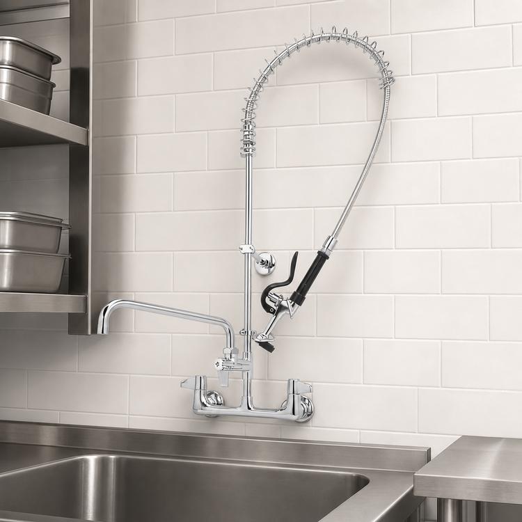 Product image #3 for Equip 8-Inch Centers Wall-Mount Pre-Rinse Unit with 12-Inch Swing Nozzle and Add-On Faucet