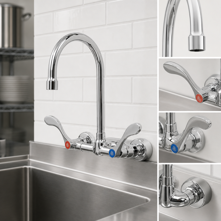 Product image #3 for Wall-Mount Workboard / Bar Sink Mixing Faucet, 4-Inch Centers, 5-3/4-Inch Gooseneck, 1.0 GPM