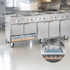 Thumbnail image #3 for FWE / Food Warming Equipment Co., Inc. Handy Line HLC-5W6-7H-35-DRN Mobile Stainless Steel Heated Serving Cabinet, 5 Wet Wells, 35-Pan Understorage
