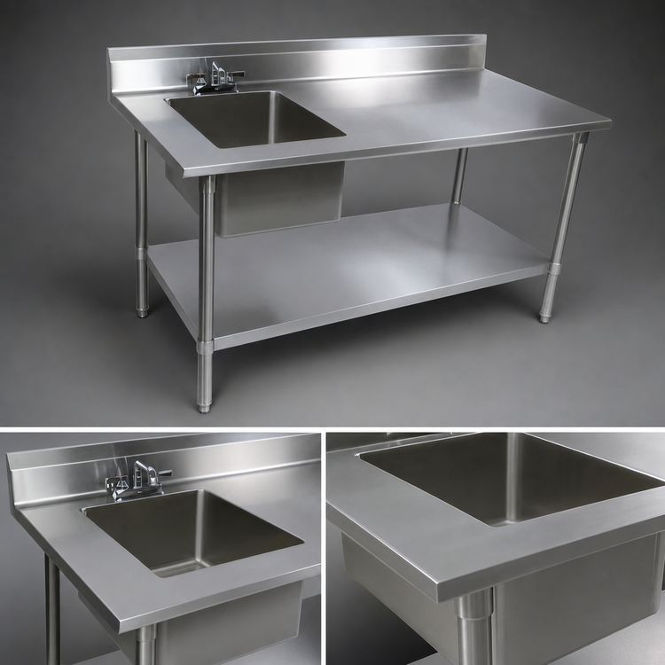 Product image #3 for John Boos 60-Inch x 30-Inch Work Table With Left Prep Sink, 5-Inch Backsplash and Galvanized Base