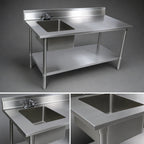 Thumbnail image #3 for John Boos EPT8R5-3060GSK-L 60 x 30 in. Stainless Steel Sink Table with Left Prep Sink, 5 in. Backsplash and Galvanized Undershelf Base