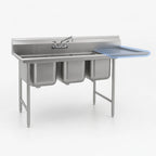 Thumbnail image #3 for Eagle Group 414-24-3-18R-X Three-Compartment Coved-Corner Sink, 24 x 24 x 13-1/2-Inch Bowls, Right-Hand 18-Inch Drainboard, 430 Stainless Top