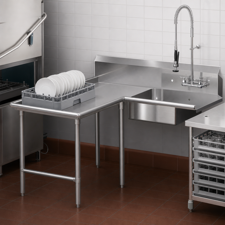 Product image #3 for John Boos Pro-Bowl L-Shaped Island Soiled Dishtable with Pre-Rinse Sink Bowl, Left-to-Right, 16-Gauge 300 Series Stainless Steel, 60 x 108-Inch