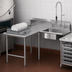 Thumbnail image #3 for John Boos Pro-Bowl L-Shaped Island Soiled Dishtable with Pre-Rinse Sink Bowl, Left-to-Right, 16-Gauge 300 Series Stainless Steel, 60 x 108-Inch