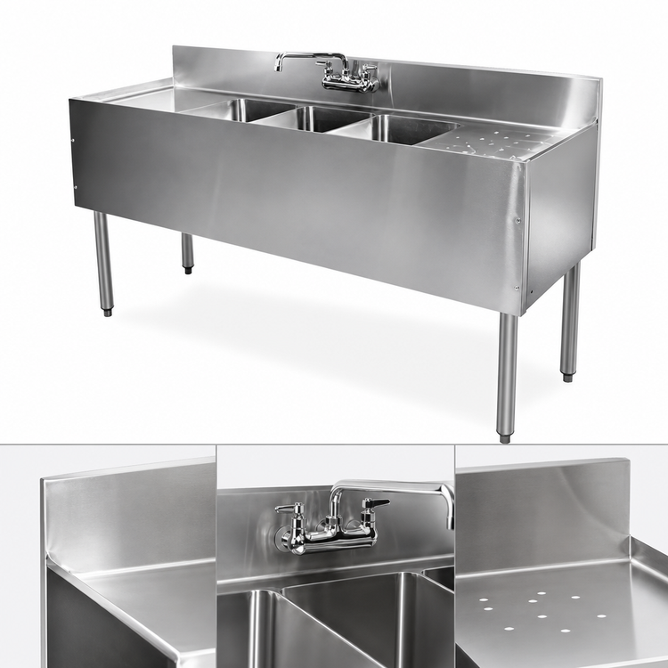 Product image #3 for CHOICE 36-Inch W x 19-Inch D Two-Compartment Underbar Sink Unit with Right Drainboard