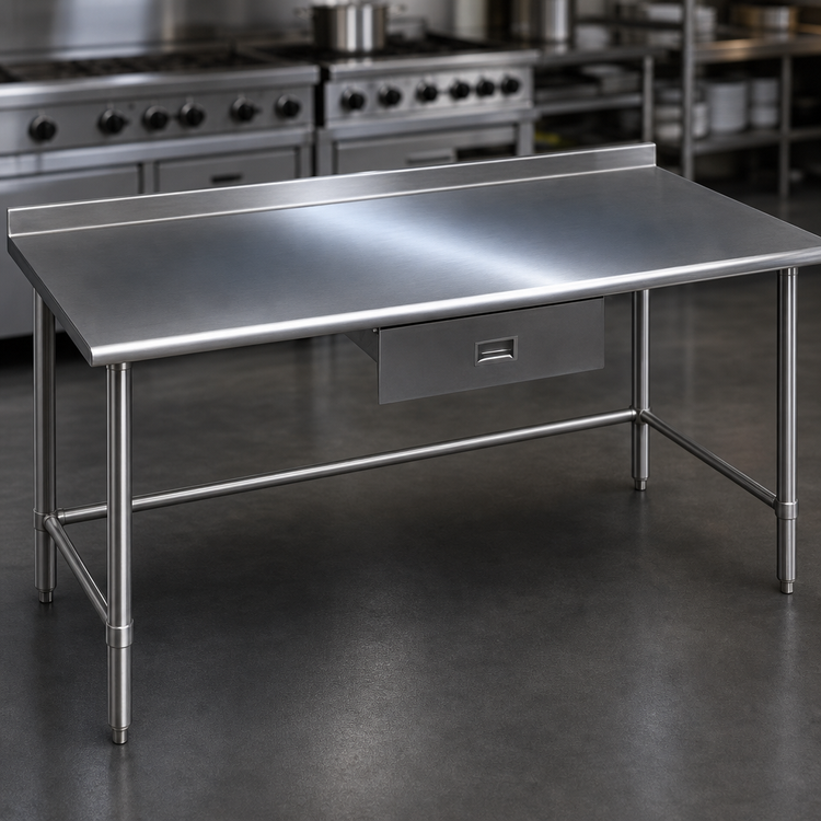Product image #3 for Eagle Deluxe Series 120 x 30 Inch Stainless Steel Work Table with Rear Upturn and Tubular Base
