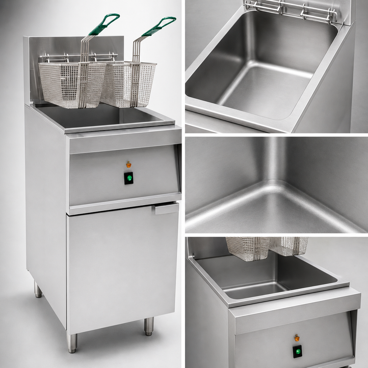 Product image #3 for Omcan 40 lb. Electric Floor Fryer with Stainless Steel Full Pot, 240V, 1-Phase