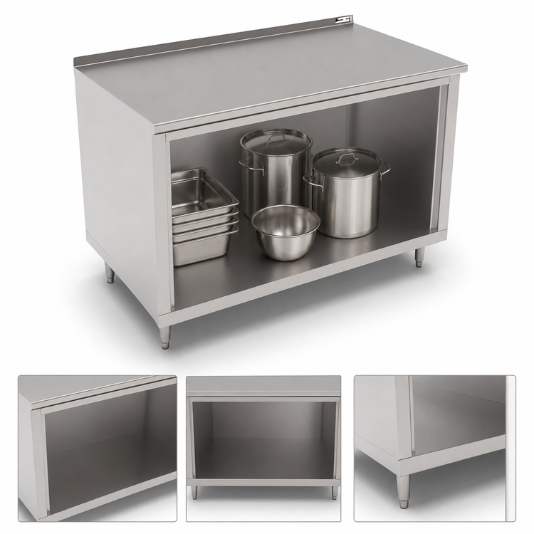 Product image #3 for John Boos Modular Open Front Cabinet Base Work Table, 72 x 36 Inch, 16-Gauge Stainless Steel Top, 1-1/2-Inch Rear Riser