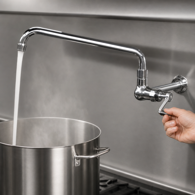 Product image #3 for Manual Wall-Mount Pot Filler Faucet with 14-Inch Spout and Wrist Handle