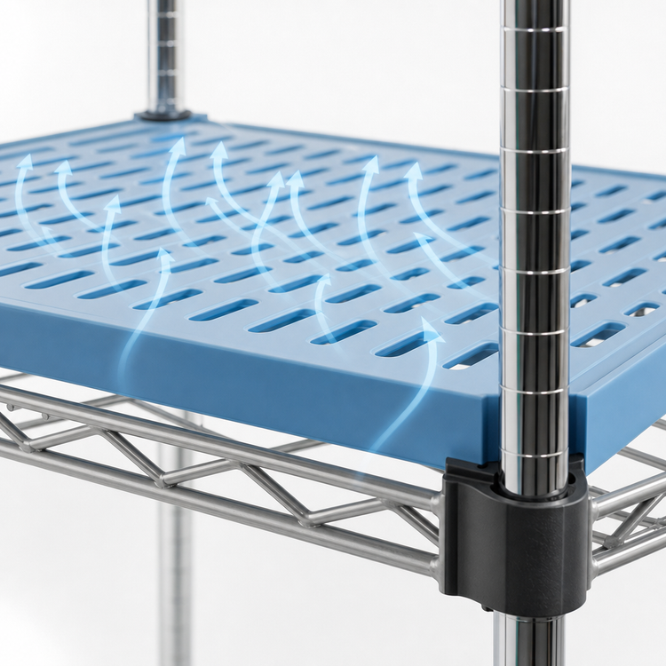 Product image #3 for QuadPlus 54" x 18" Louvered Blue Polymer Shelf Mat with Quad-Adjust Chrome Wire Frame