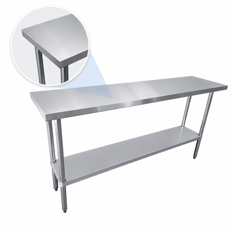 Product image #3 for Sapphire 60 Inch x 24 Inch 18-Gauge 430 Stainless Steel Flat Top Work Table with Galvanized Legs and Undershelf
