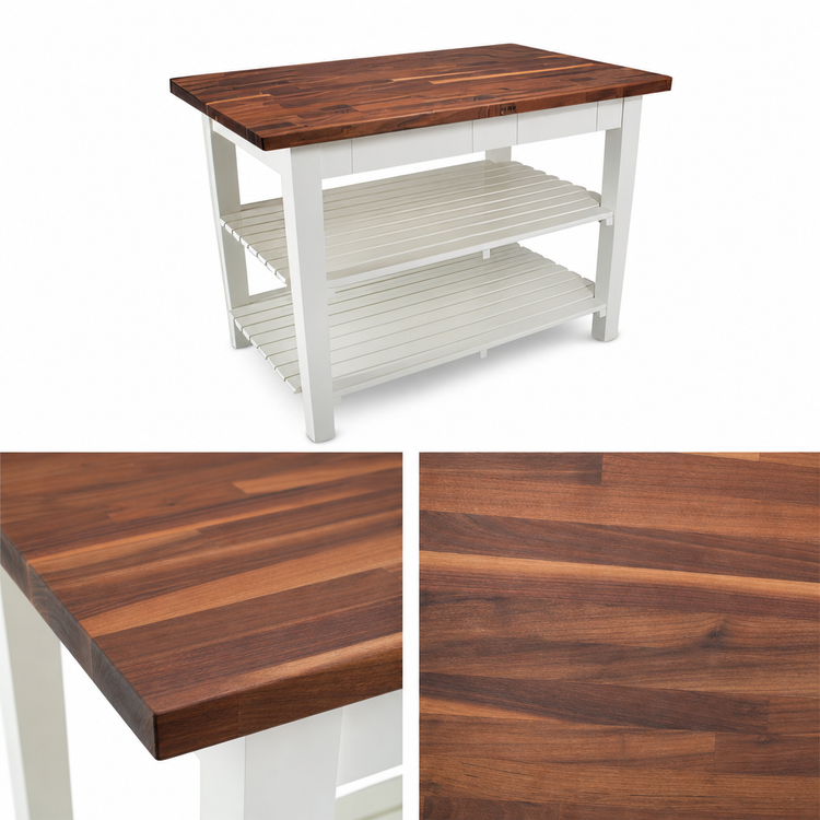 Product image #4 for John Boos 60" x 25" Blended American Black Walnut Wood Top Work Table with Painted Base, 2 Slatted Undershelves and Tapered Legs